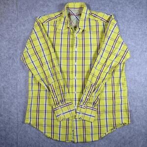 Robert Graham Mens Yellow Blue Orange Plaid Colorful Button Up Shirt Size Large